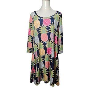 Simply Southern Small Coverup Navy Stretch Knit Sharkbite Hem Tropical
